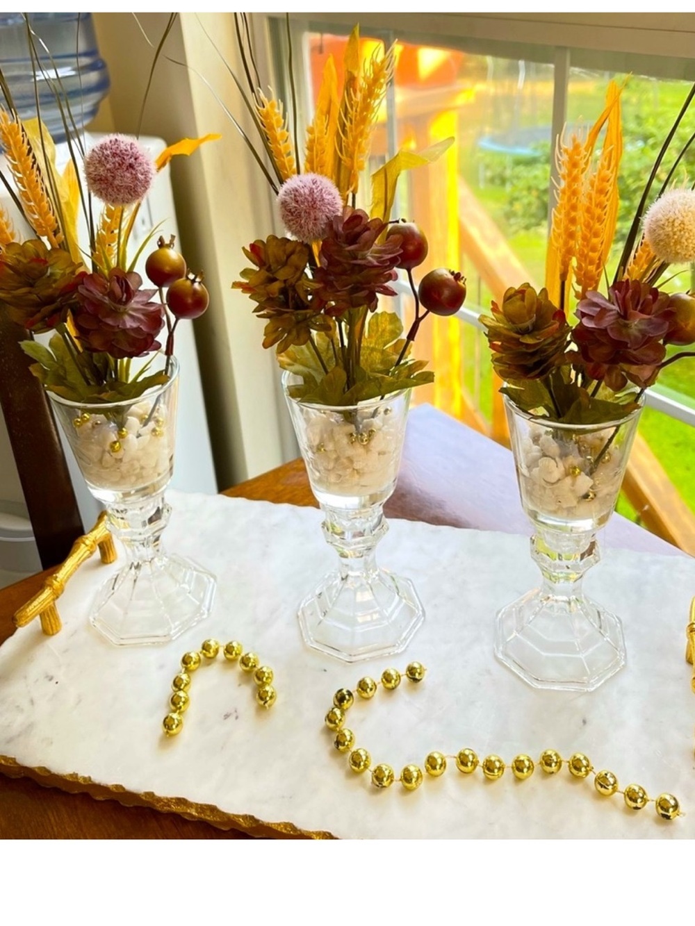 Autumn Harvest Faux Floral Vases in Yellow and Burgundy - Unbranded